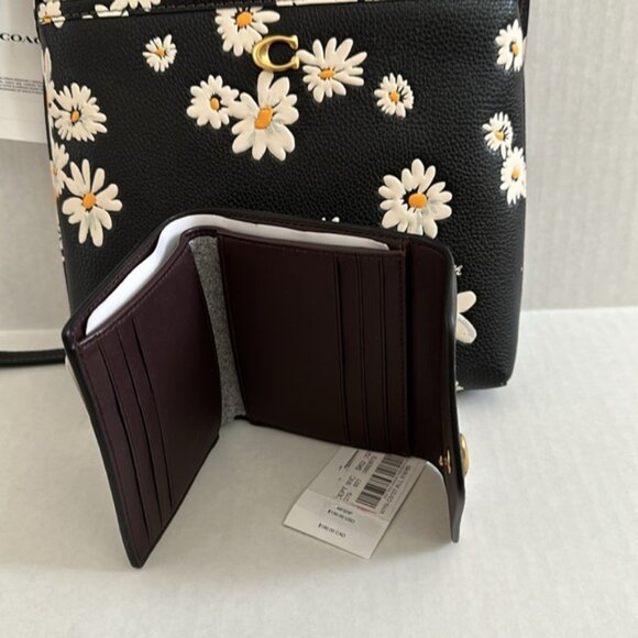 NWT Coach Black Floral Leather Crossbody Bag & Matching Wallet Purse Set - Picture 9 of 9